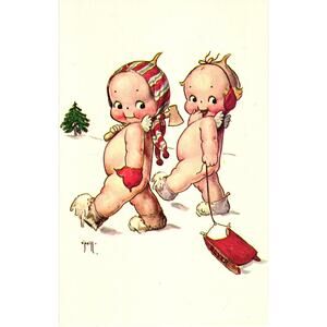 Christmas Naked Babies Postcard Rover Sled‎ Asher Reproduction 1972 Unposted